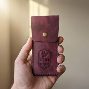 Be Still and Know Leather Pen Sleeve Case — Christian Gift, Full-Grain Cowhide, Pentecost Red image 2