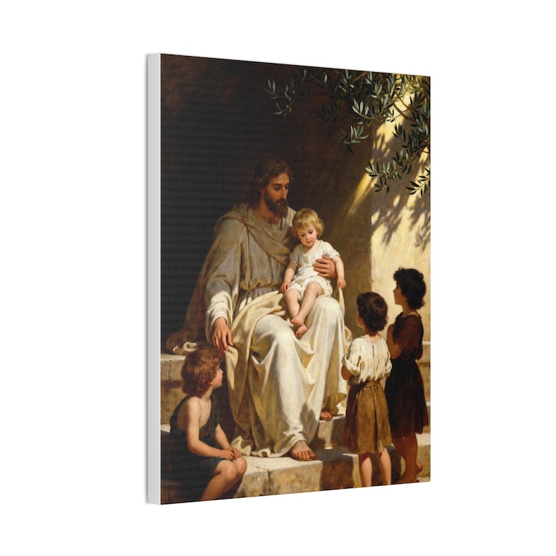 Cuadro decorativo «Dejen venir a los niños» / Jesús con los niños, Marcos 10:14. Decoración cristiana para guardería, regalo de bautismo. imagen 2