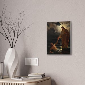 Walking on Water Canvas Wall Art | Jesus and Peter, Christian Wall Decor, Matthew 14:29 Faith Over Fear Art, Faith Gift image 4