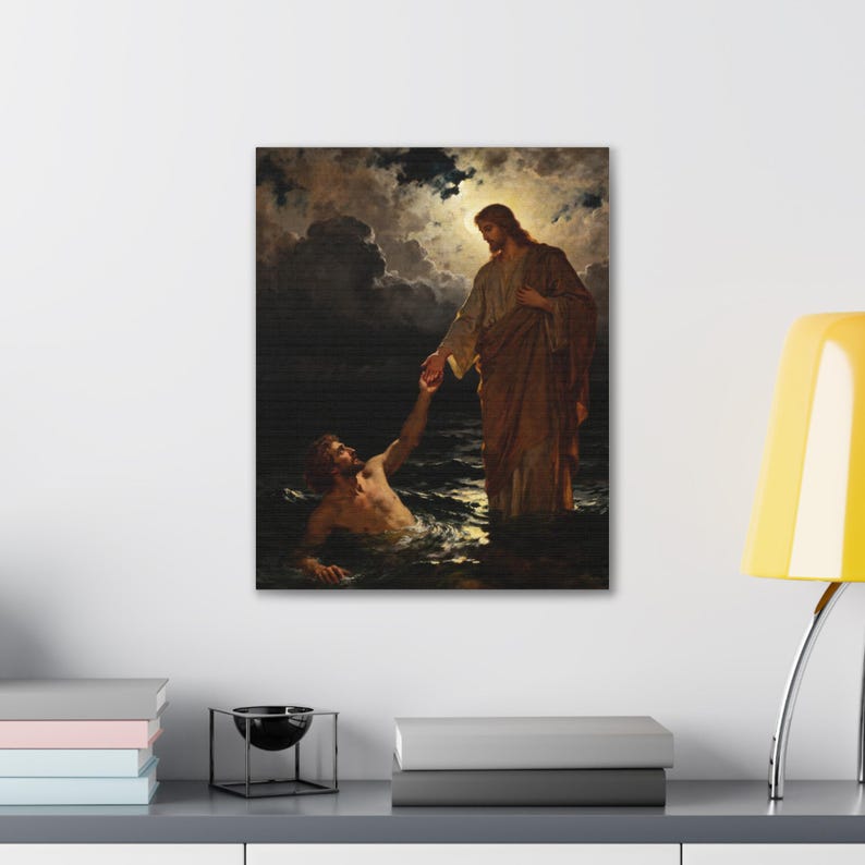 Walking on Water Canvas Wall Art | Jesus and Peter, Christian Wall Decor, Matthew 14:29 Faith Over Fear Art, Faith Gift image 7