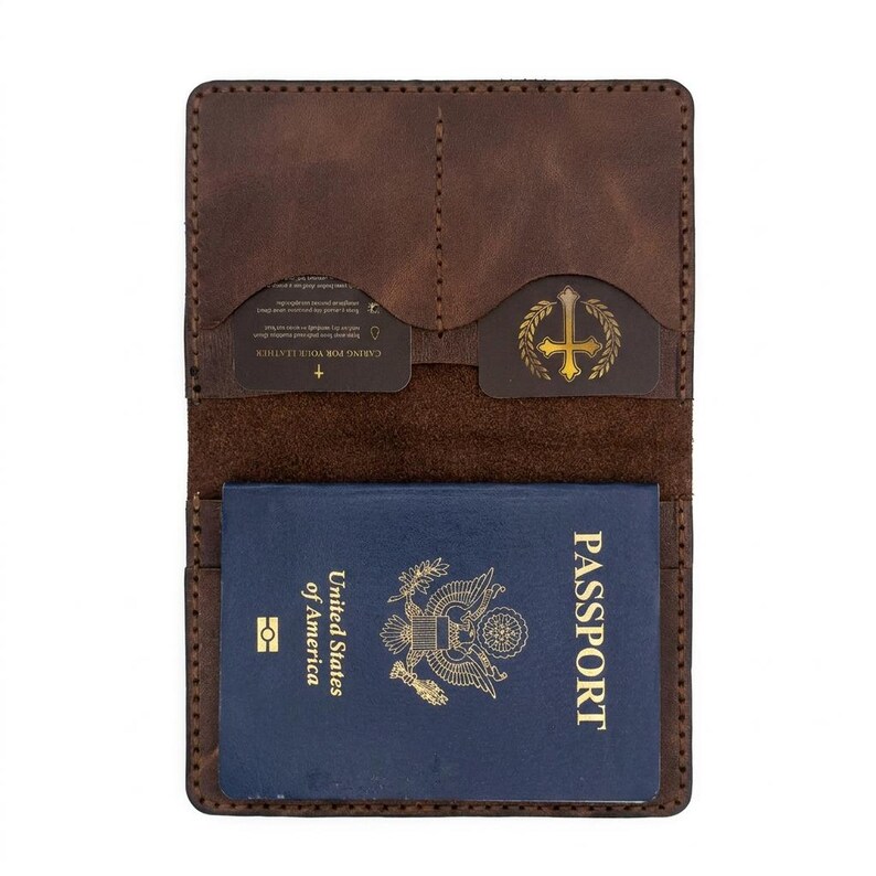 I Will Fear No Evil Leather Passport Holder — Christian Gift, Full-Grain Cowhide, Jordan Brown image 3