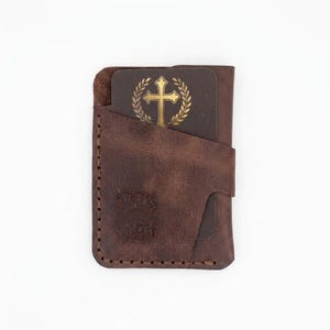 Walk by Faith Leather Vertical Card Holder — Christian Gift, Full-Grain Cowhide, Jordan Brown image 4