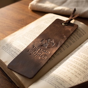 The Lord is My Shepherd Leather Bible Bookmark – Psalm 23:1, Full-Grain Cowhide Tassel image 1