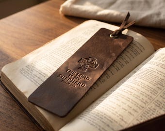 The Lord is My Shepherd Leather Bible Bookmark – Psalm 23:1, Full-Grain Cowhide Tassel