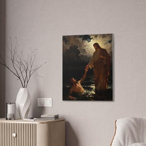 Walking on Water Canvas Wall Art | Jesus and Peter, Christian Wall Decor, Matthew 14:29 Faith Over Fear Art, Faith Gift image 12