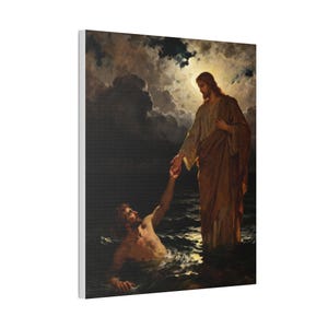Walking on Water Canvas Wall Art | Jesus and Peter, Christian Wall Decor, Matthew 14:29 Faith Over Fear Art, Faith Gift image 6