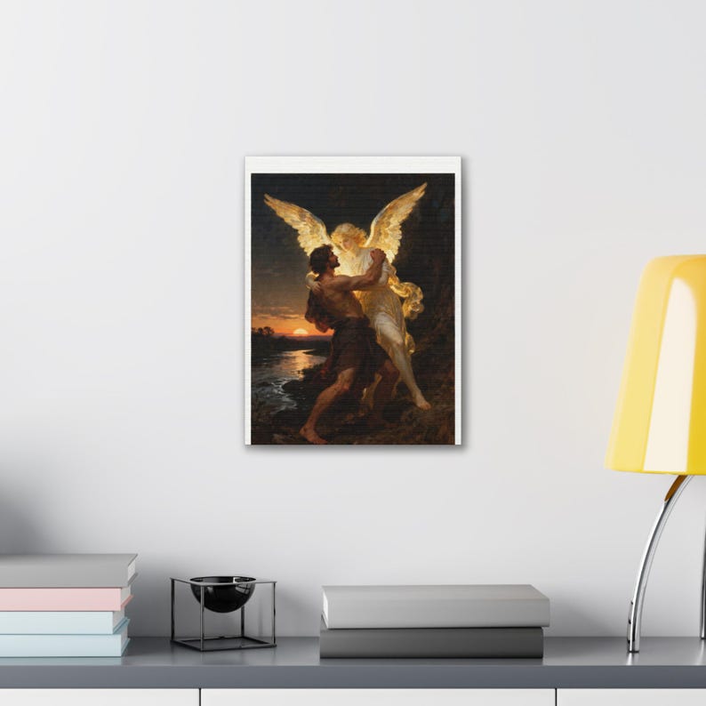 Jacob Wrestling the Angel Canvas | Genesis 32 Wall Art, I Will Not Let Go, Christian Gift for Men, Perseverance Art image 3