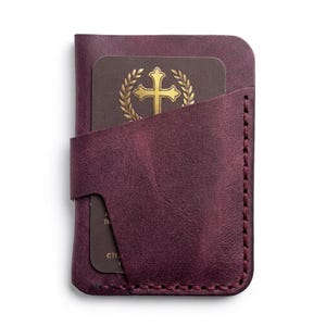 The Lord Is My Shepherd Leather Vertical Card Holder — Christian Gift, Full-Grain Cowhide, Pentecost Red imagen 5