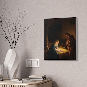 Nativity Canvas Wall Art | Holy Family Manger Scene, Christmas Christian Decor, Luke 2:7 Nativity Painting, Faith Gift image 8