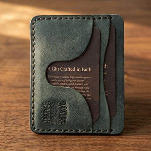 Walk by Faith Leather Card Holder Wallet — Christian Gift, Full-Grain Cowhide, Eden Green