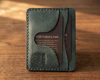Portafoglio porta carte in pelle Walk by Faith — Regalo cristiano, pelle bovina pieno fiore, verde Eden