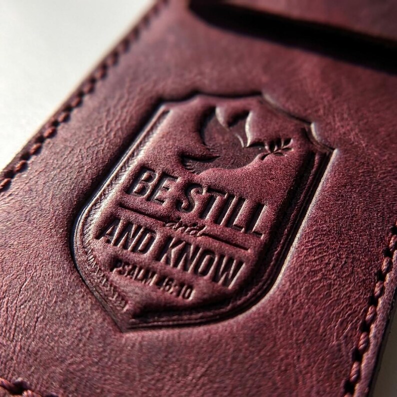 Be Still and Know Leather Pen Sleeve Case — Christian Gift, Full-Grain Cowhide, Pentecost Red image 3