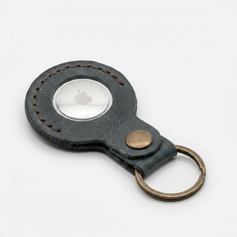 Walk by Faith Leather AirTag Keychain — Christian Gift, Full-Grain Cowhide, Eden Green image 5