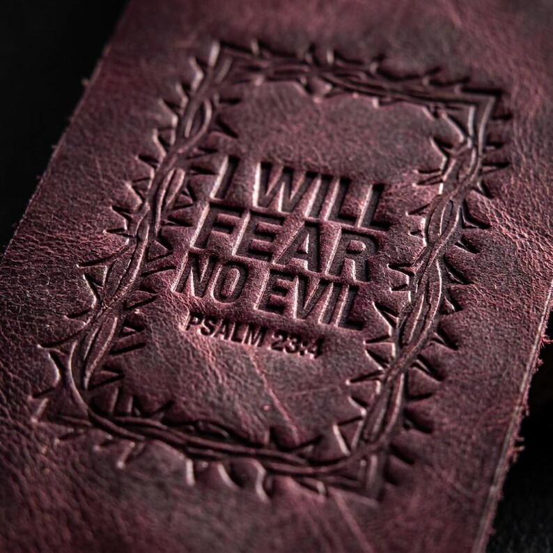 I Will Fear No Evil Leather Bookmark – Full-Grain Cowhide Bible Verse Tassel image 3