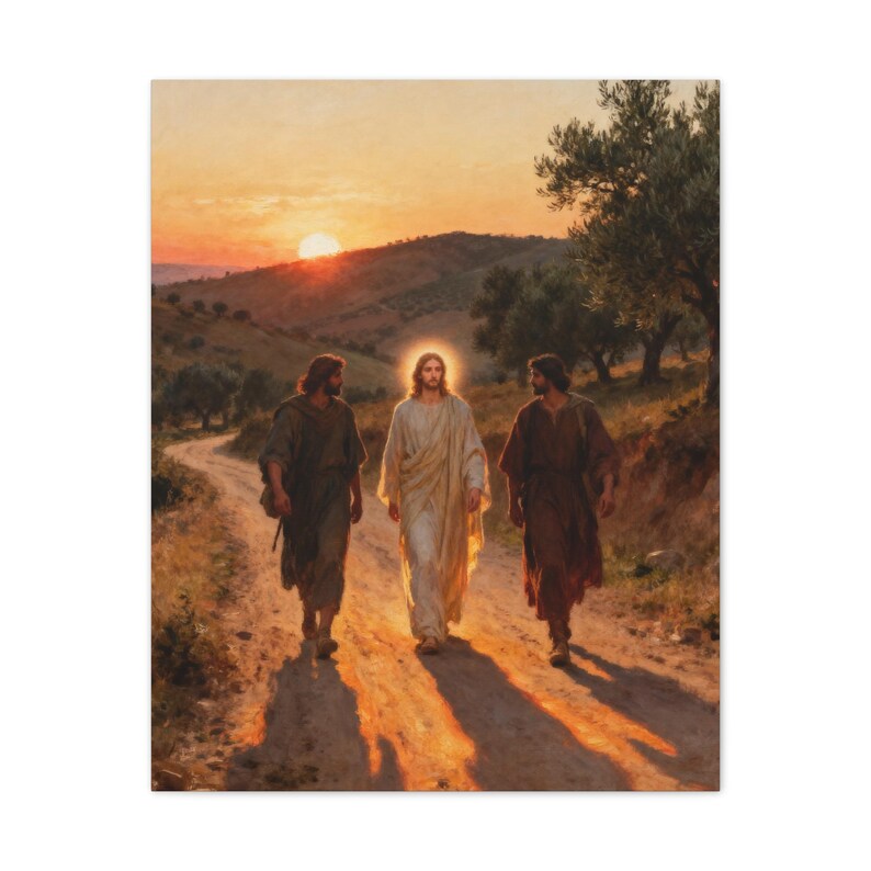 Road to Emmaus Canvas Wall Art | Luke 24:32 Did Not Our Hearts Burn, Christian Journey Painting, Faith Gift zdjęcie 9