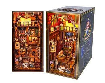 Mira Magic House Book Nook Kit, DIY Wooden Bookshelf Insert with LED Light, Fantasy Miniature Craft Kit for Adults, Book Lover Gift