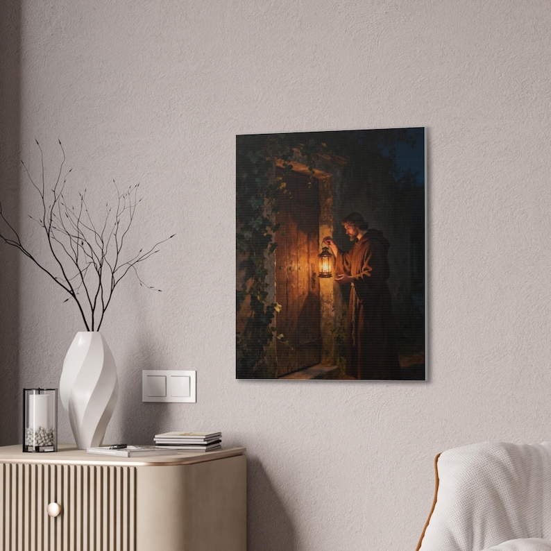 Behold I Stand at the Door Canvas Wall Art | Revelation 3:20, Christian Wall Decor, Lantern Art, Faith Gift for Home image 12