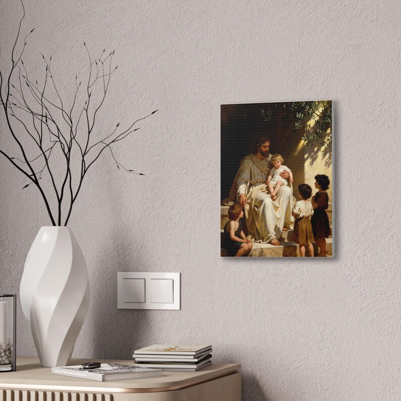 Cuadro decorativo «Dejen venir a los niños» / Jesús con los niños, Marcos 10:14. Decoración cristiana para guardería, regalo de bautismo. imagen 4