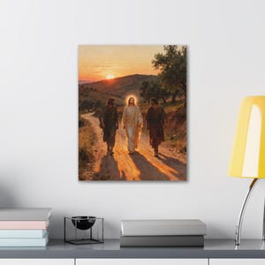 Road to Emmaus Canvas Wall Art | Luke 24:32 Did Not Our Hearts Burn, Christian Journey Painting, Faith Gift zdjęcie 7