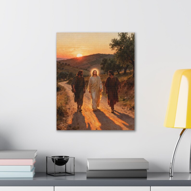Road to Emmaus Canvas Wall Art | Luke 24:32 Did Not Our Hearts Burn, Christian Journey Painting, Faith Gift zdjęcie 7