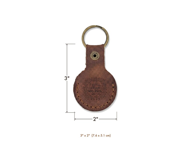 I Will Fear No Evil Leather AirTag Keychain — Christian Gift, Full-Grain Cowhide, Jordan Brown image 5