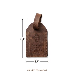 The Lord is My Shepherd Leather Luggage Tag — Christian Gift, Full-Grain Cowhide, Jordan Brown image 7