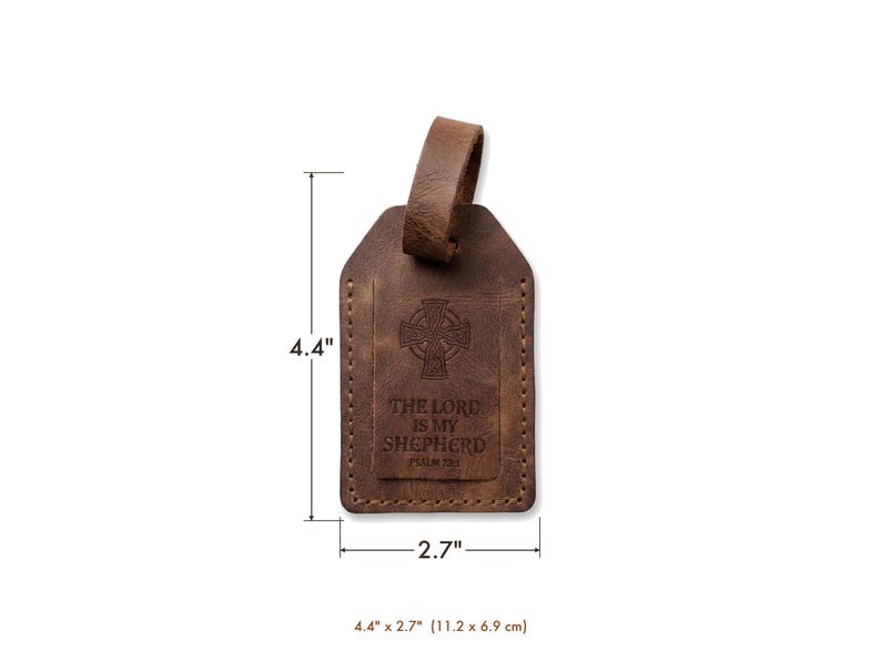 The Lord is My Shepherd Leather Luggage Tag — Christian Gift, Full-Grain Cowhide, Jordan Brown image 7