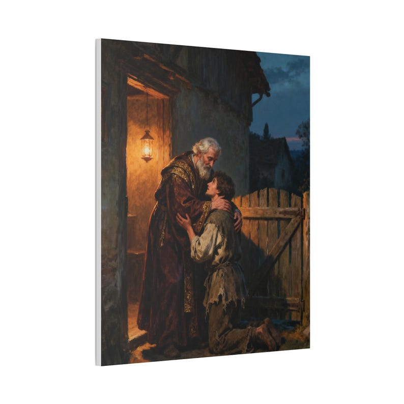 The Prodigal Son Canvas Wall Art | Father's Embrace, Luke 15:20 Forgiveness Christian Decor, Reconciliation Faith Gift zdjęcie 10
