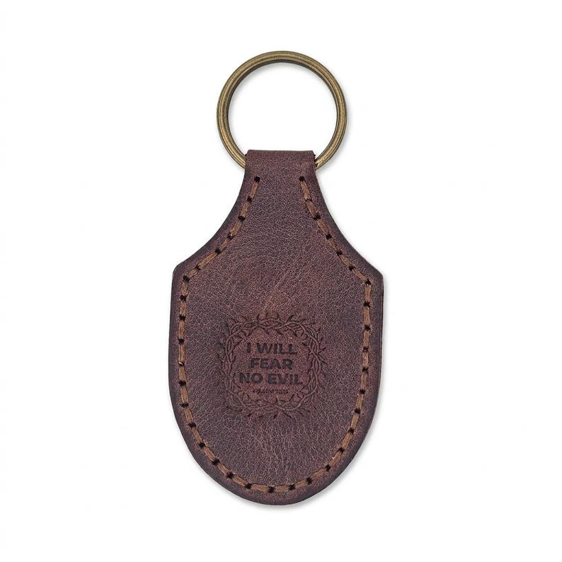I Will Fear No Evil Leather Stitched Keychain — Christian Gift, Full-Grain Cowhide, Jordan Brown Bild 2