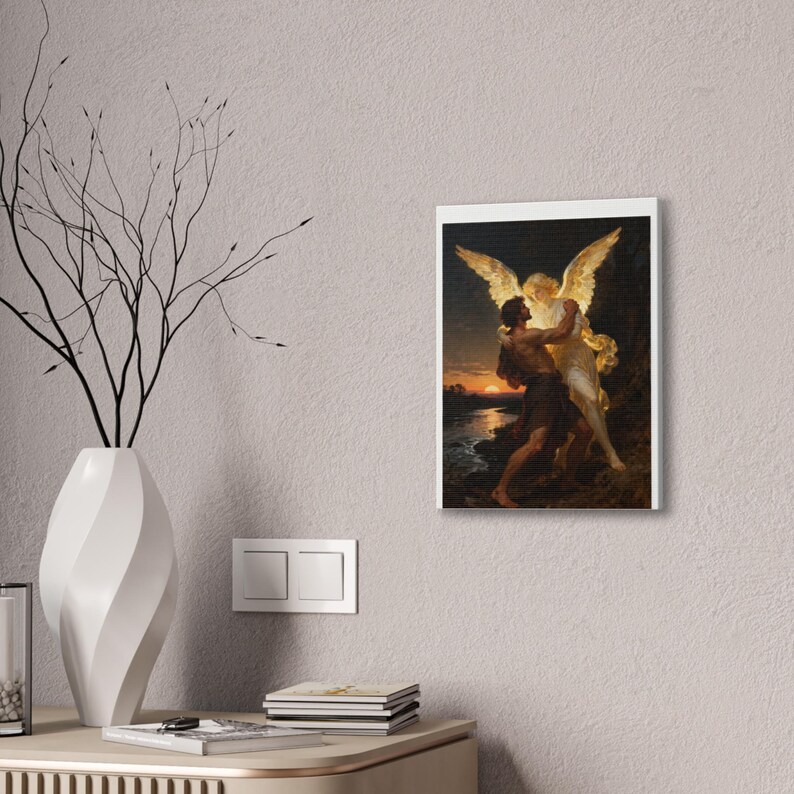 Jacob Wrestling the Angel Canvas | Genesis 32 Wall Art, I Will Not Let Go, Christian Gift for Men, Perseverance Art image 4