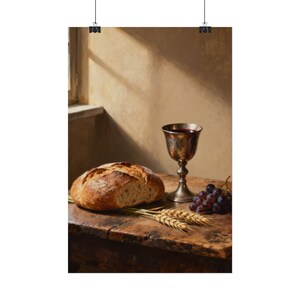 Bread and Cup Poster | Communion Wall Art, John 6:35 Bread of Life Print, First Communion Gift, Christian Kitchen Decor image 2