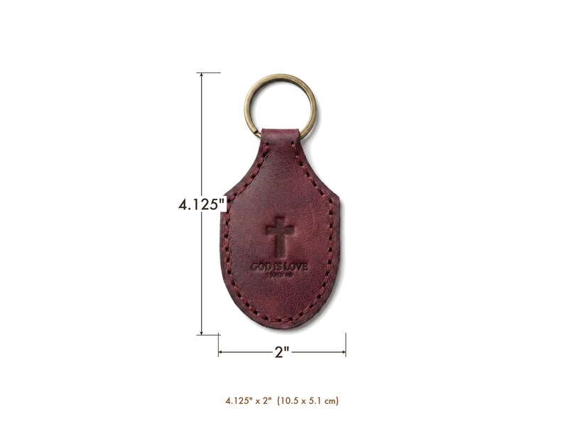 God Is Love Leather Stitched Keychain — Christian Gift, Full-Grain Cowhide, Pentecost Red Bild 5