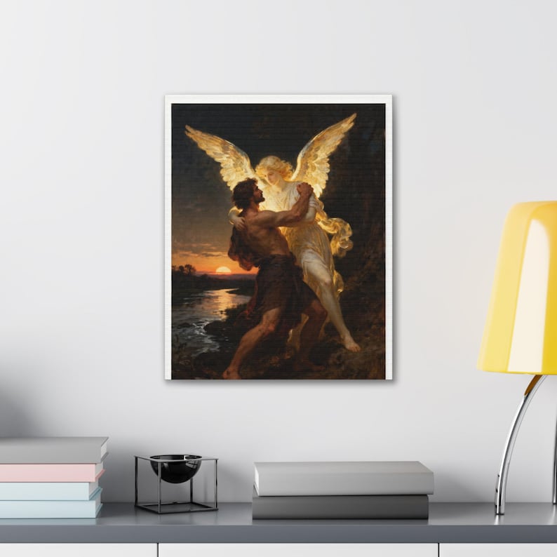 Jacob Wrestling the Angel Canvas | Genesis 32 Wall Art, I Will Not Let Go, Christian Gift for Men, Perseverance Art image 7
