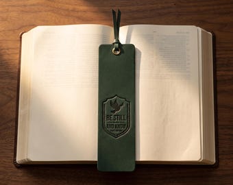 Be Still and Know Leather Bible Bookmark – Eden Green Full-Grain Cowhide Tassel Christian Gift