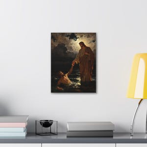 Walking on Water Canvas Wall Art | Jesus and Peter, Christian Wall Decor, Matthew 14:29 Faith Over Fear Art, Faith Gift image 3