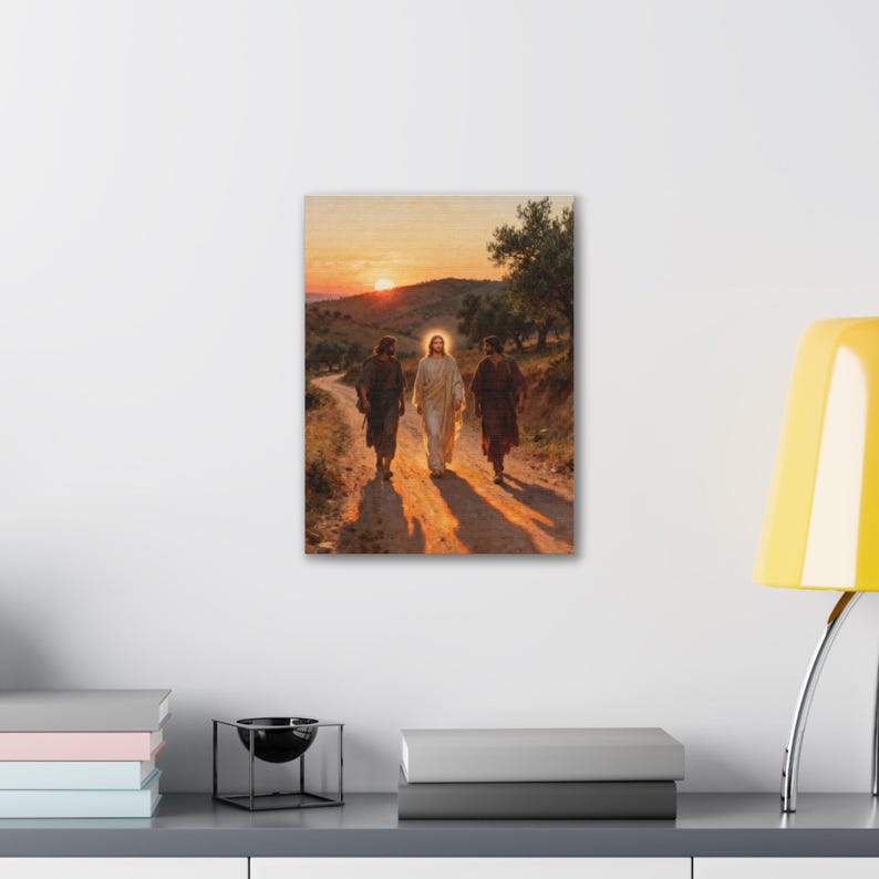 Road to Emmaus Canvas Wall Art | Luke 24:32 Did Not Our Hearts Burn, Christian Journey Painting, Faith Gift zdjęcie 3