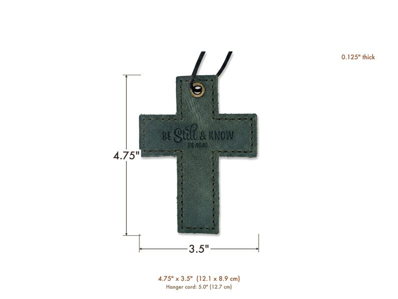 Be Still and Know Leather Wall Cross — Christian Gift, Full-Grain Cowhide, Eden Green imagen 5