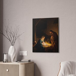 Nativity Canvas Wall Art | Holy Family Manger Scene, Christmas Christian Decor, Luke 2:7 Nativity Painting, Faith Gift image 12