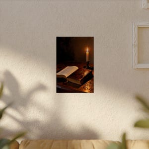 Open Bible Poster | Candlelit Scripture Still Life, Psalm 119:105 Lamp Unto My Feet Wall Art, Bible Study Gift Print image 4