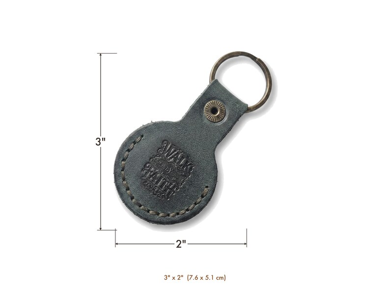 Walk by Faith Leather AirTag Keychain — Christian Gift, Full-Grain Cowhide, Eden Green image 4