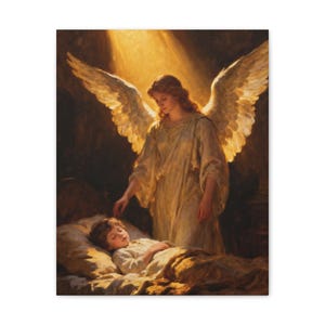 Guardian Angel Canvas Wall Art | Sleeping Child Nursery Decor, Psalm 91:11 Christian Baby Gift, Baptism Keepsake Art afbeelding 5