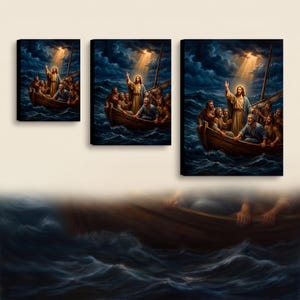 Peace Be Still Canvas Wall Art | Jesus Calming the Storm, Christian Home Decor, Mark 4:39 Bible Art, Faith Gift, Prayer Room image 2