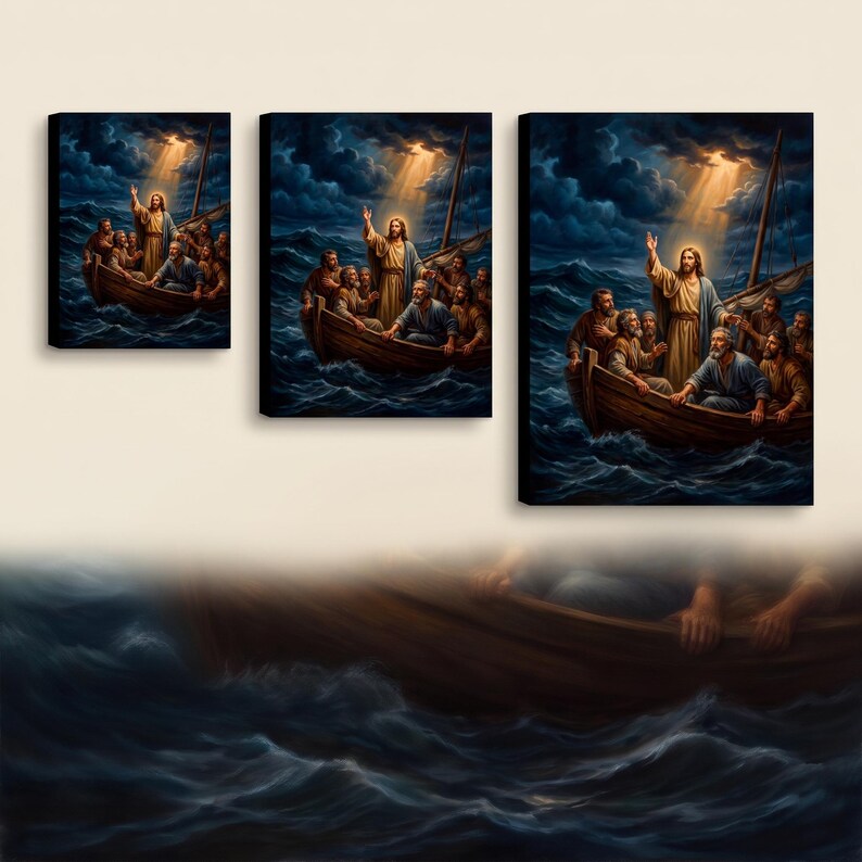 Peace Be Still Canvas Wall Art | Jesus Calming the Storm, Christian Home Decor, Mark 4:39 Bible Art, Faith Gift, Prayer Room image 2