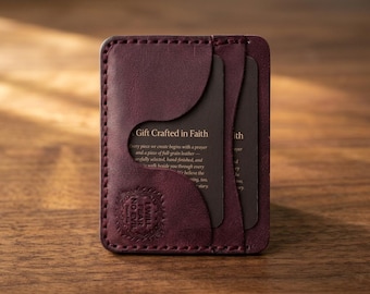 I Will Fear No Evil Leather Card Holder Wallet — Christian Gift, Full-Grain Cowhide, Pentecost Red