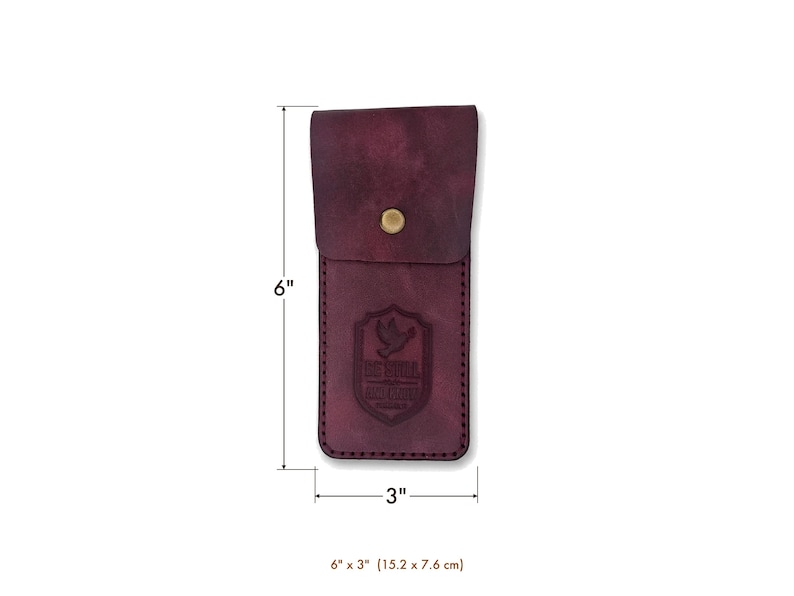Be Still and Know Leather Pen Sleeve Case — Christian Gift, Full-Grain Cowhide, Pentecost Red image 7
