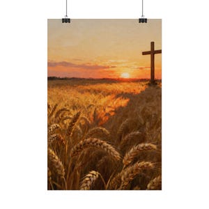 Poster „Erntefeld“ | Wandbild mit goldenem Weizen und Kreuz, Matthäus 9,37 – Christliche Landhausdeko, Glaubensdruck für Thanksgiving Bild 2