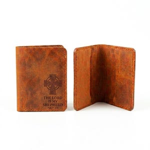The Lord Is My Shepherd Minimalist Leather Wallet — Christian Gift, Full-Grain Cowhide, Jordan Brown Bild 3