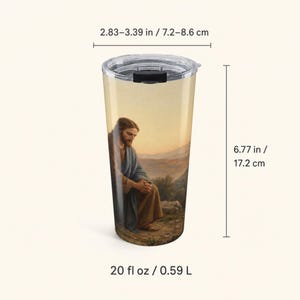 Jesus Praying 20 oz Stainless Steel Tumbler: Christian Wraparound Art image 4
