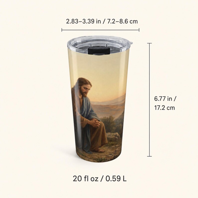 Jesus Praying 20 oz Stainless Steel Tumbler: Christian Wraparound Art image 4