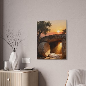 He Is Risen Canvas Wall Art | Empty Tomb at Sunrise, Easter Christian Decor, Matthew 28:6 Resurrection Art, Faith Gift image 12
